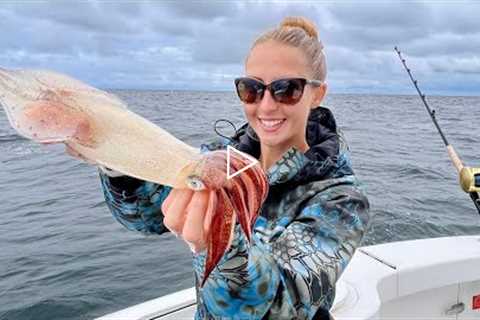 Catching Squid Off The Dock! **No Boat Needed**  (catch, clean & cook)