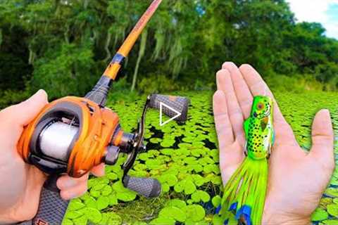 This HIDDEN POND has TROPHY BASS! (Frog Fishing)