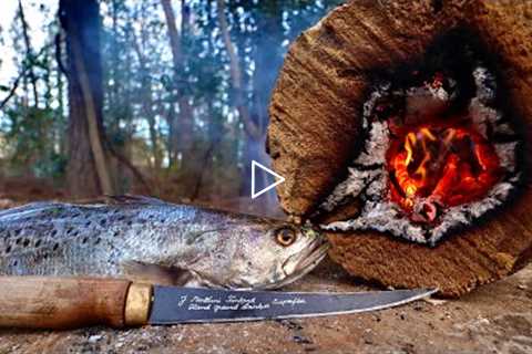 Cooking Fish INSIDE a Log! Catch Clean Cook